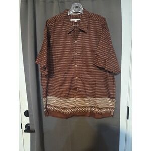 Perry Ellis Perry Cottons Brown Geometric Button Up, Men's XL Short Sleeve Shirt
